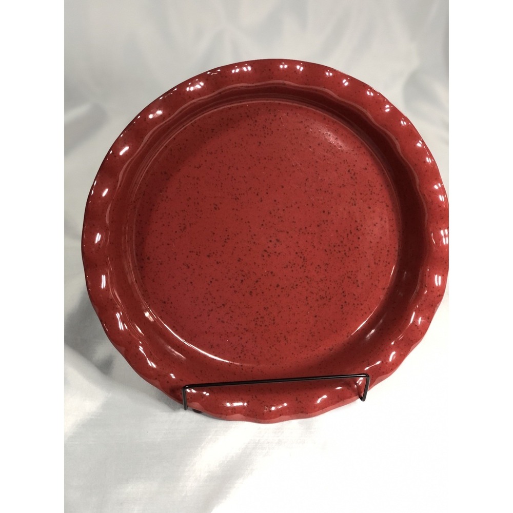 Paula Dean Red Pie Quiche Plate Bake Dish Oven Stoneware 11 1/4" Scalloped Edge